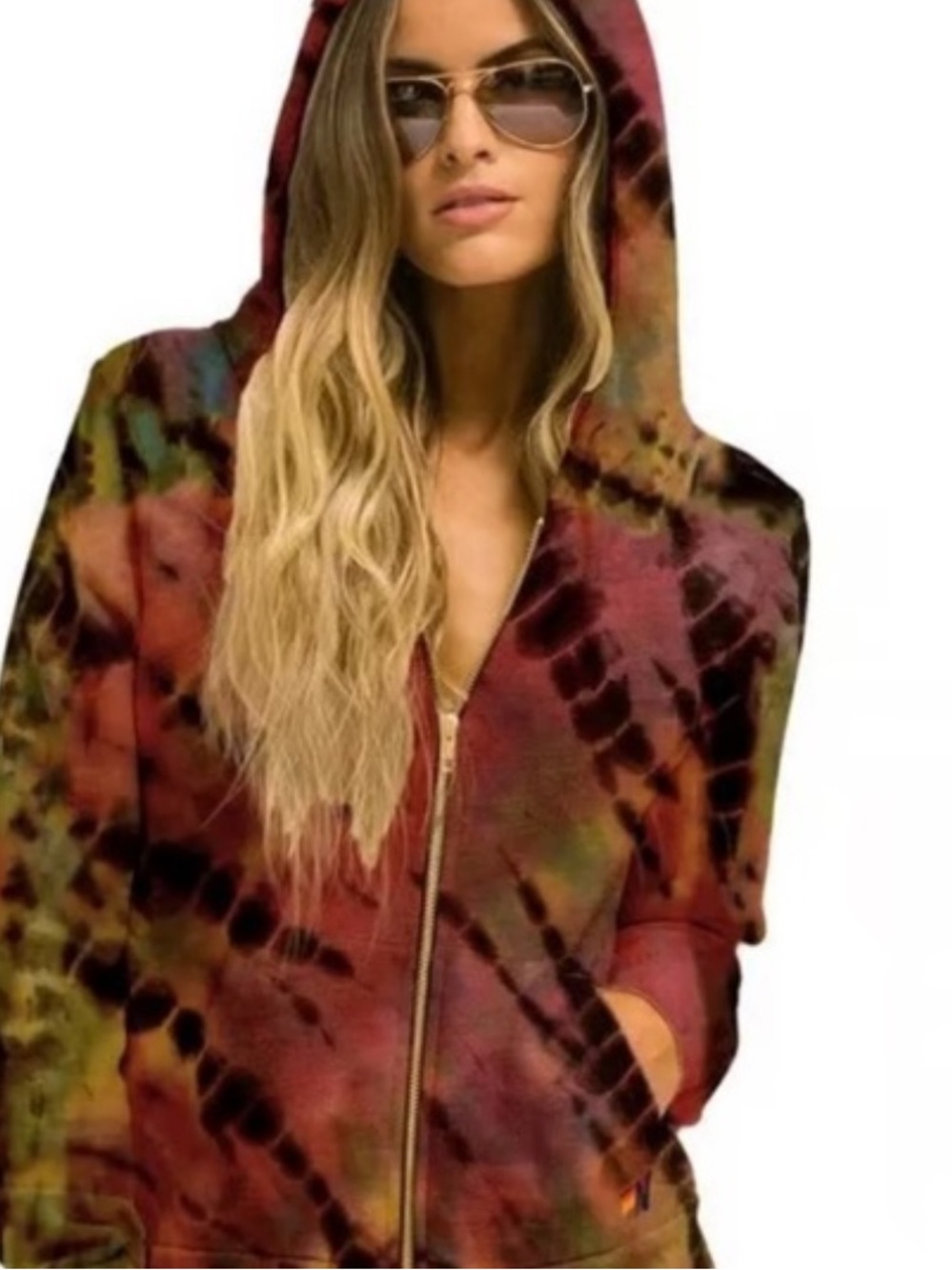 Aviator Nation Tie-Dye Zip Up Hoodie Pockets Sweatshirt Athletic Athleisure